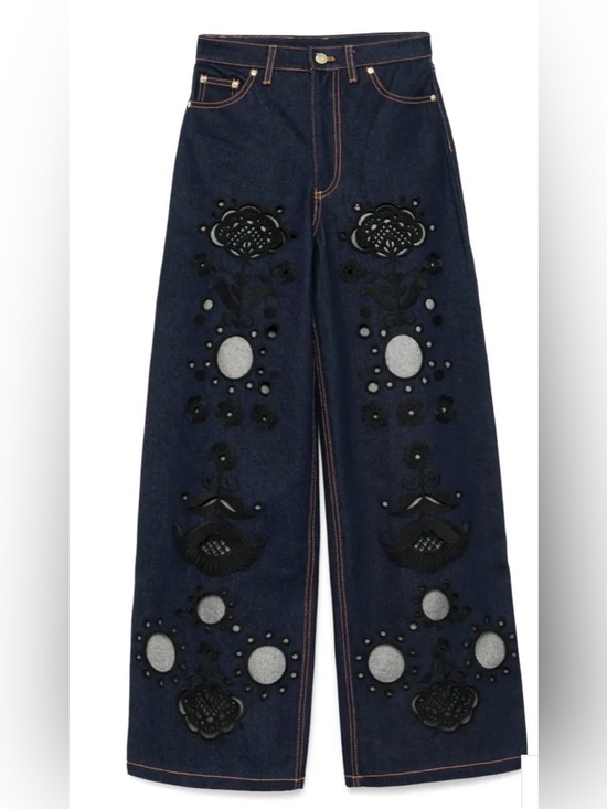 Cynthia Rowley Denim - NWT Cynthia Rowley Embroidered Wide-Leg Jean in Dark Wash Size 28